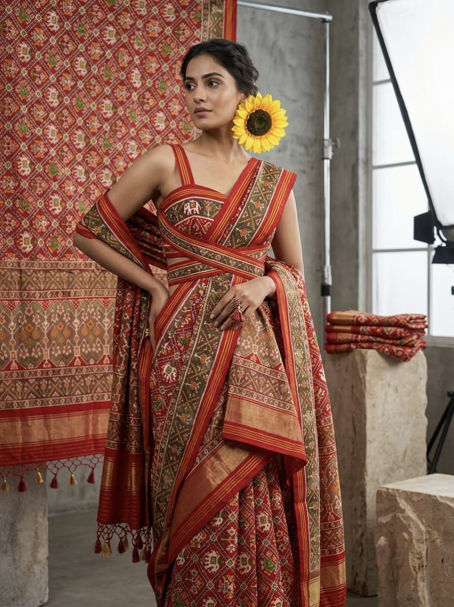 Original Patola Soft Banarasi Silk Saree | Manekchowk Design with Real Jari Kasab Weaving