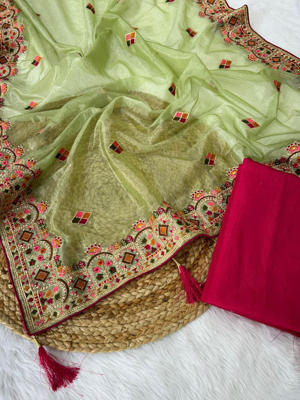 Joy Feel Siya Embroidered Twill Net Saree | JF-5082