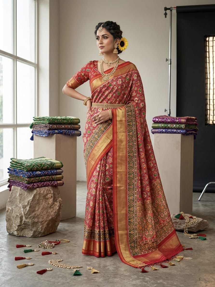 Original Patola Soft Banarasi Silk Saree | Manekchowk Design with Real Jari Kasab Weaving