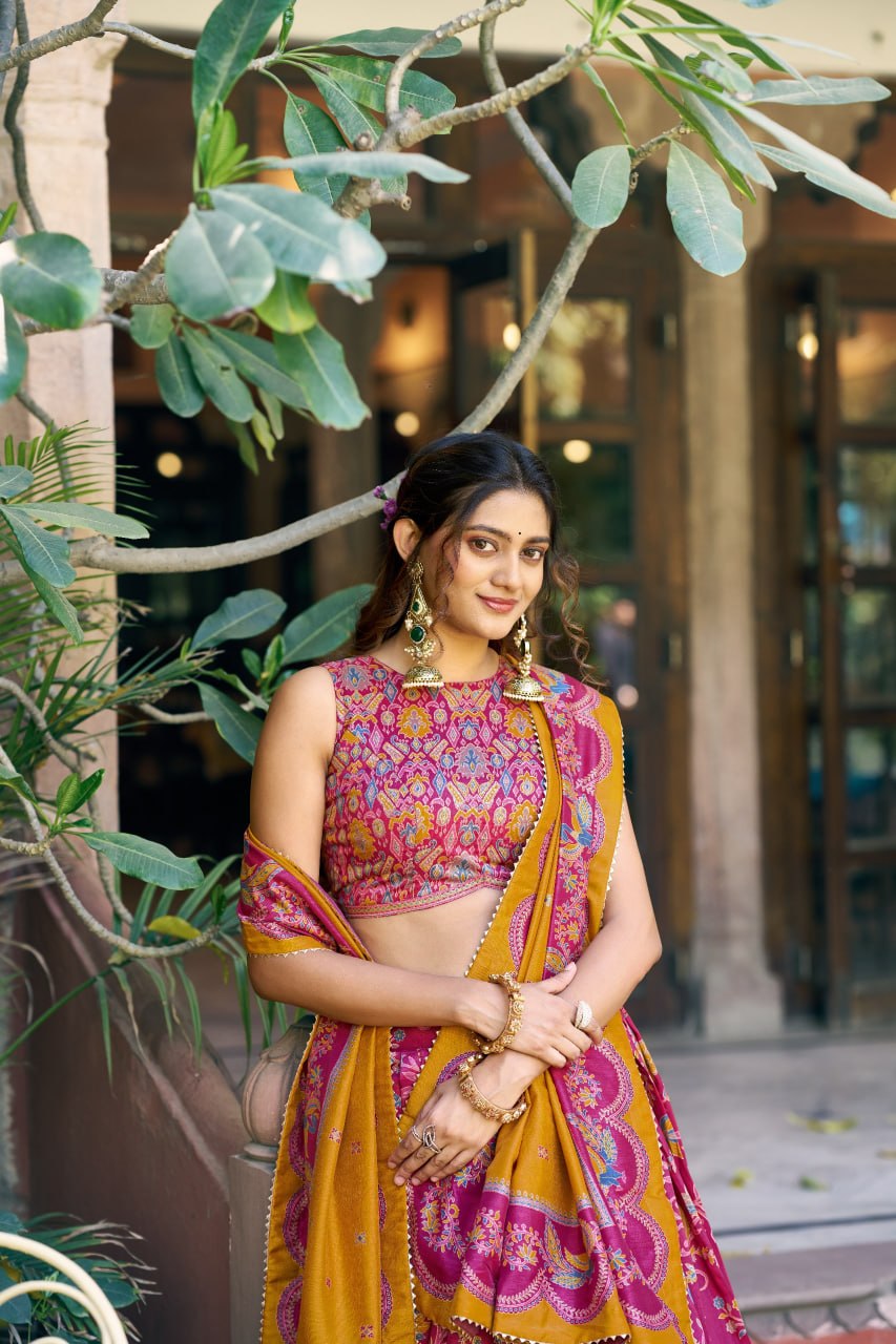 Pure Dolla Tussar Silk Foil Print Lehenga Choli with Heavy Dupatta