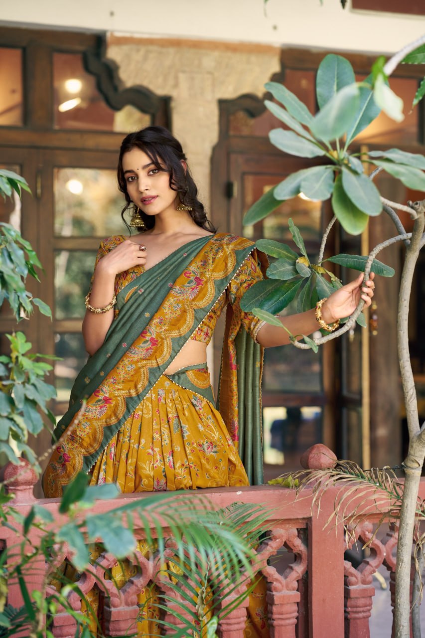 Pure Dolla Tussar Silk Foil Print Lehenga Choli with Heavy Dupatta
