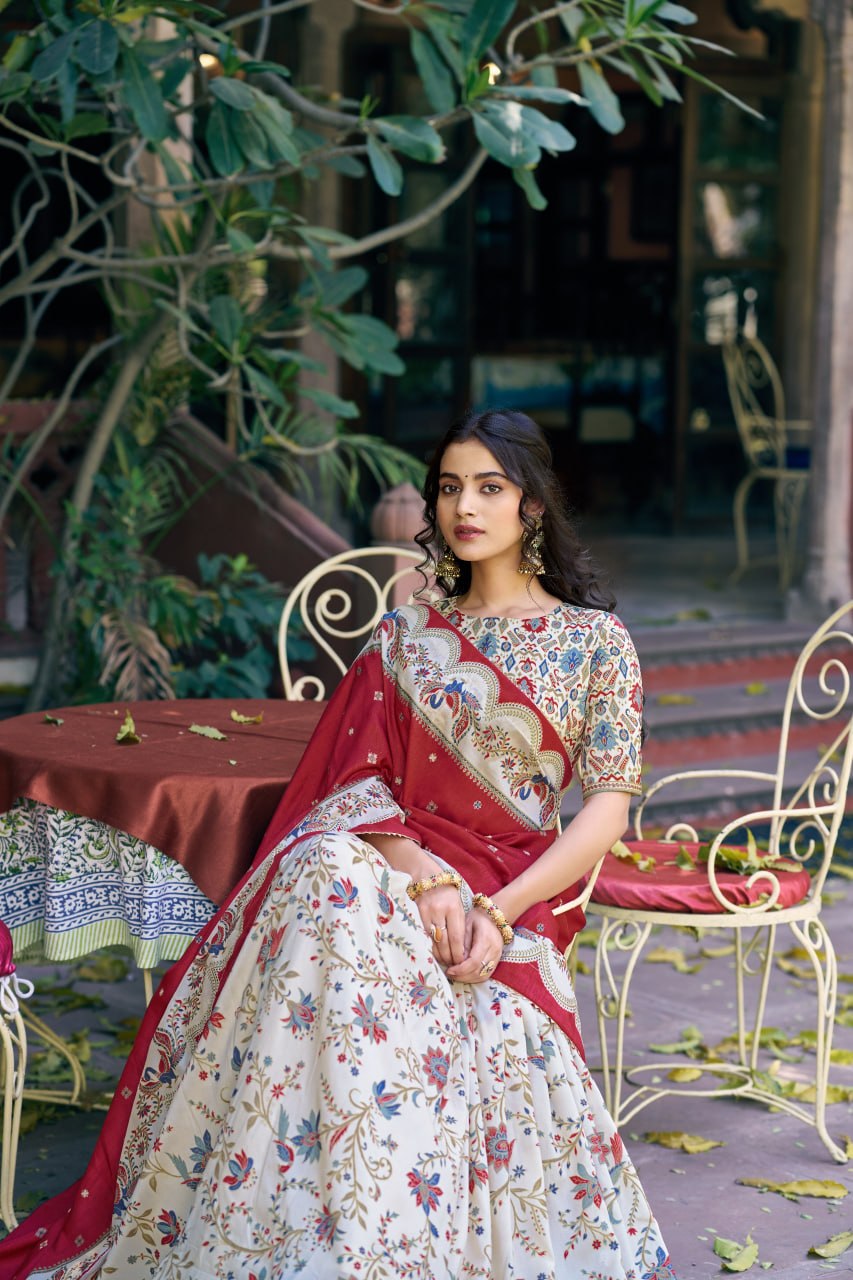 Pure Dolla Tussar Silk Foil Print Lehenga Choli with Heavy Dupatta