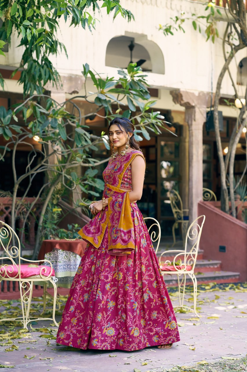 Pure Dolla Tussar Silk Foil Print Lehenga Choli with Heavy Dupatta