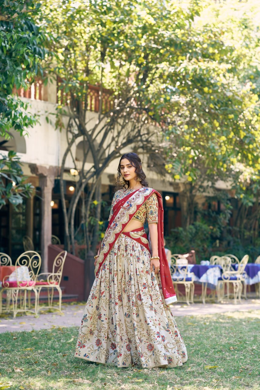 Pure Dolla Tussar Silk Foil Print Lehenga Choli with Heavy Dupatta