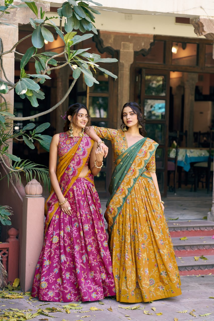 Pure Dolla Tussar Silk Foil Print Lehenga Choli with Heavy Dupatta