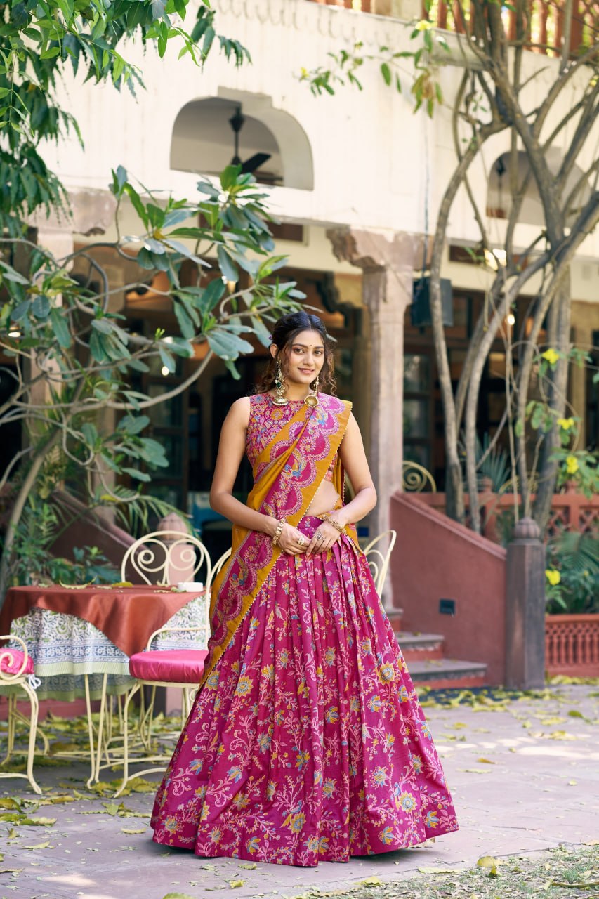 Pure Dolla Tussar Silk Foil Print Lehenga Choli with Heavy Dupatta