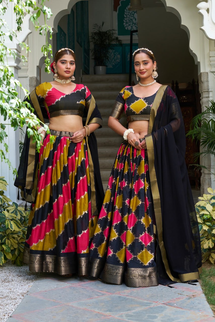Premium Dola Jacquard Silk Foil Print Lehenga Choli with Georgette Dupatta