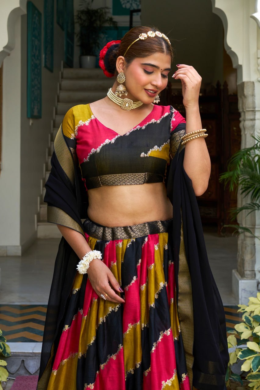 Premium Dola Jacquard Silk Foil Print Lehenga Choli with Georgette Dupatta