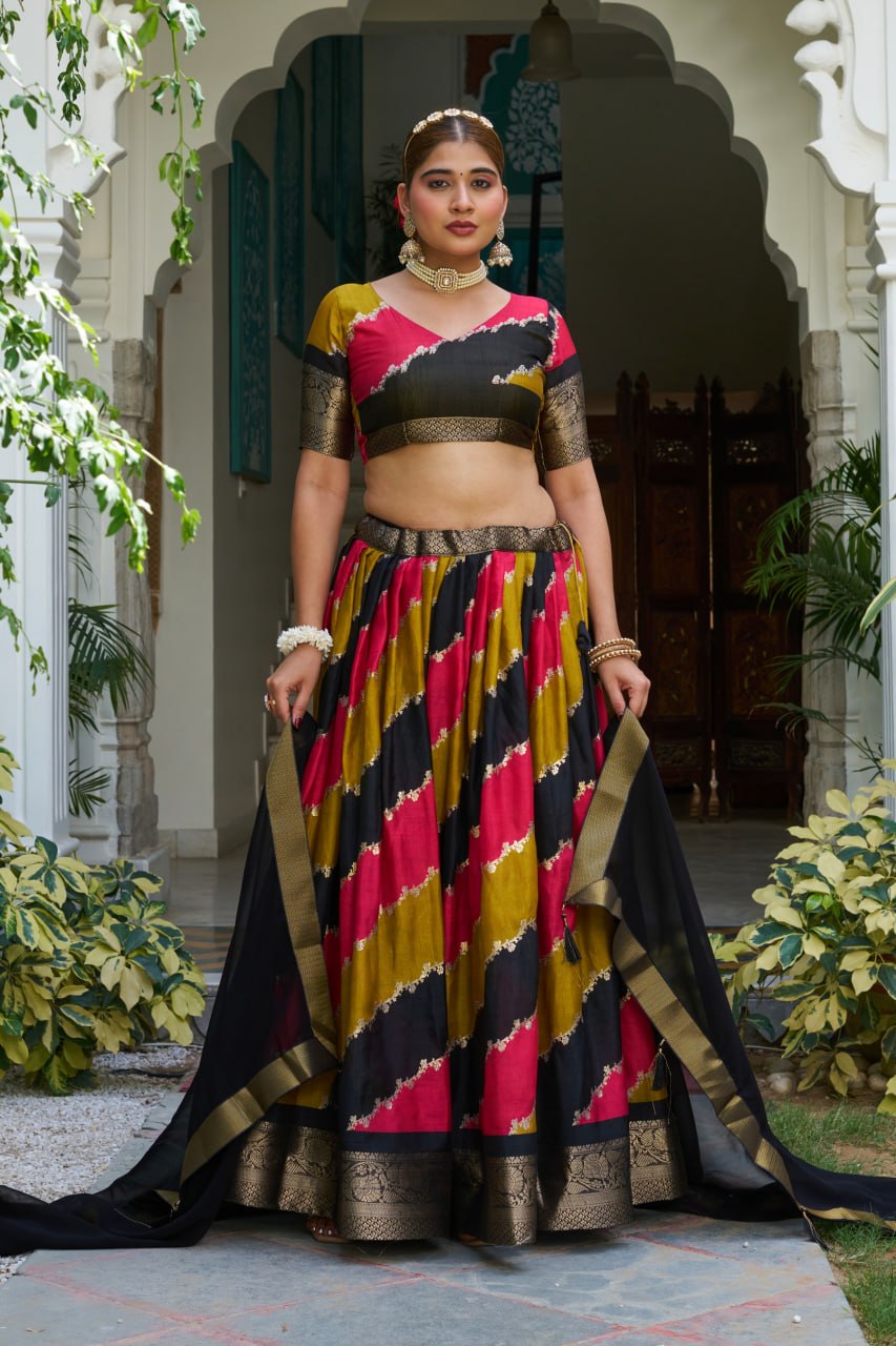 Premium Dola Jacquard Silk Foil Print Lehenga Choli with Georgette Dupatta