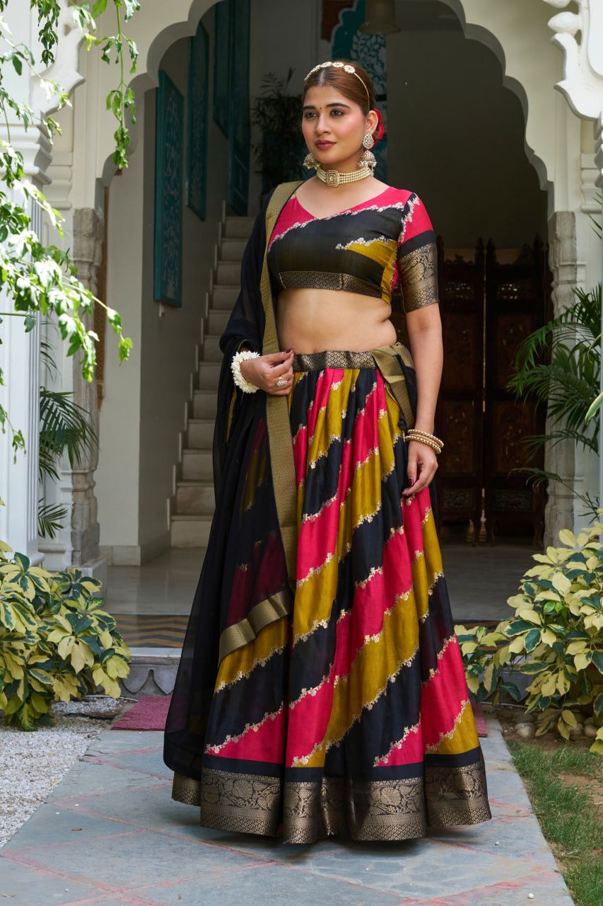 Premium Dola Jacquard Silk Foil Print Lehenga Choli with Georgette Dupatta