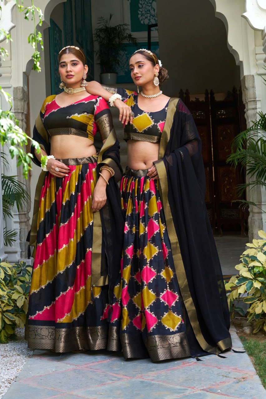 Premium Dola Jacquard Silk Foil Print Lehenga Choli with Georgette Dupatta
