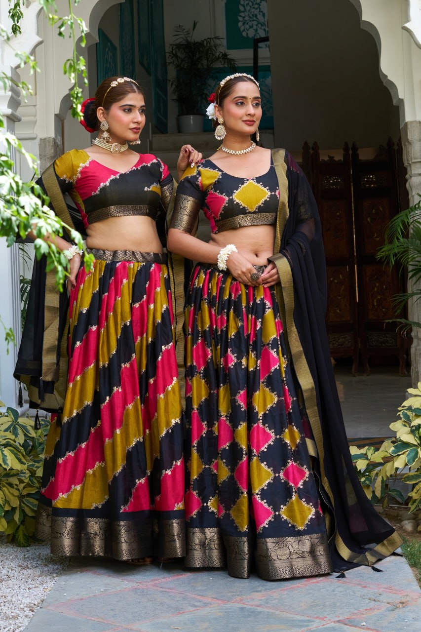 Premium Dola Jacquard Silk Foil Print Lehenga Choli with Georgette Dupatta