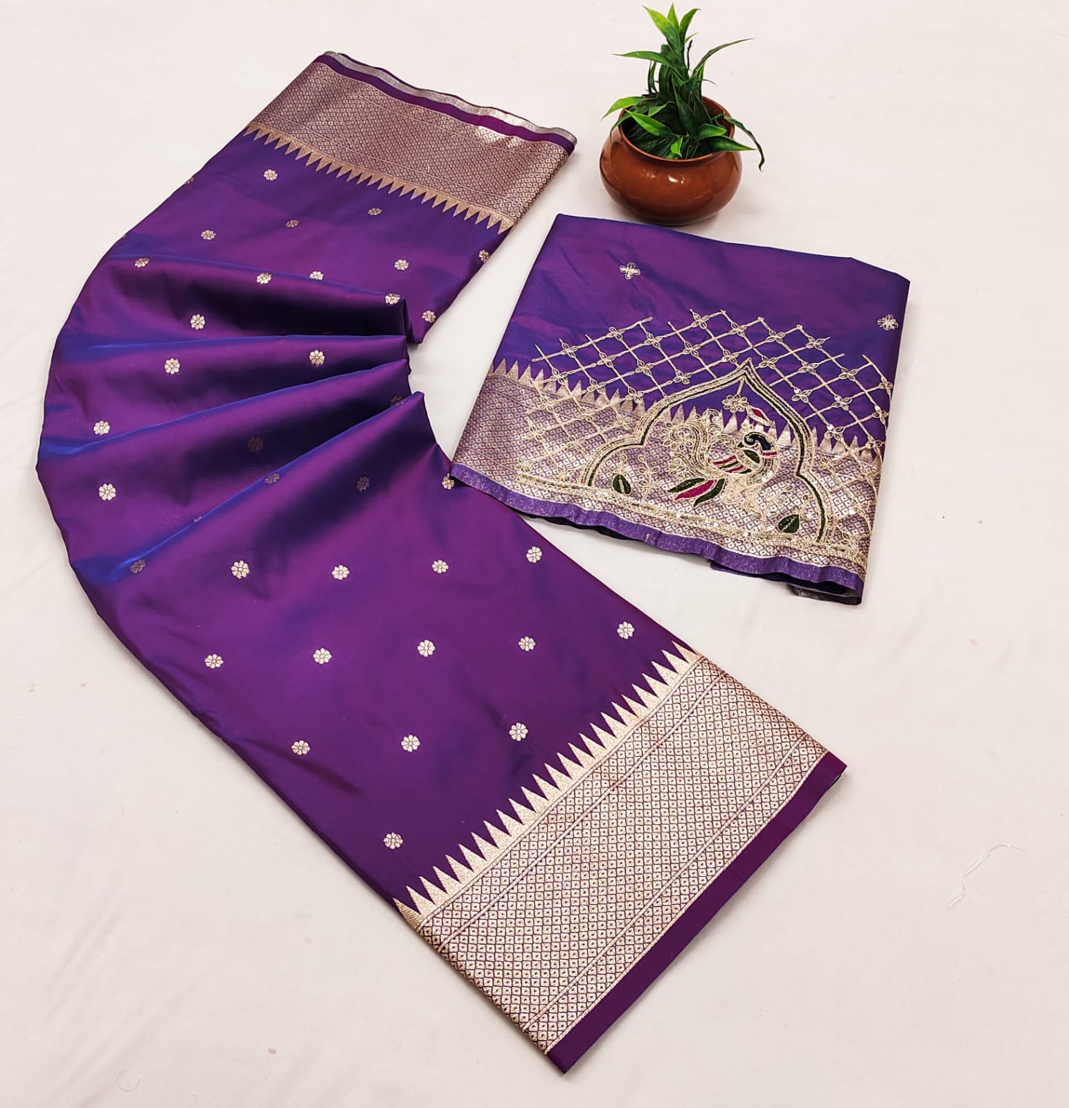 Rajlaxmi Paithani Silk Saree with Rich Peacock Pallu & Designer Handwork Aari Work Blouse