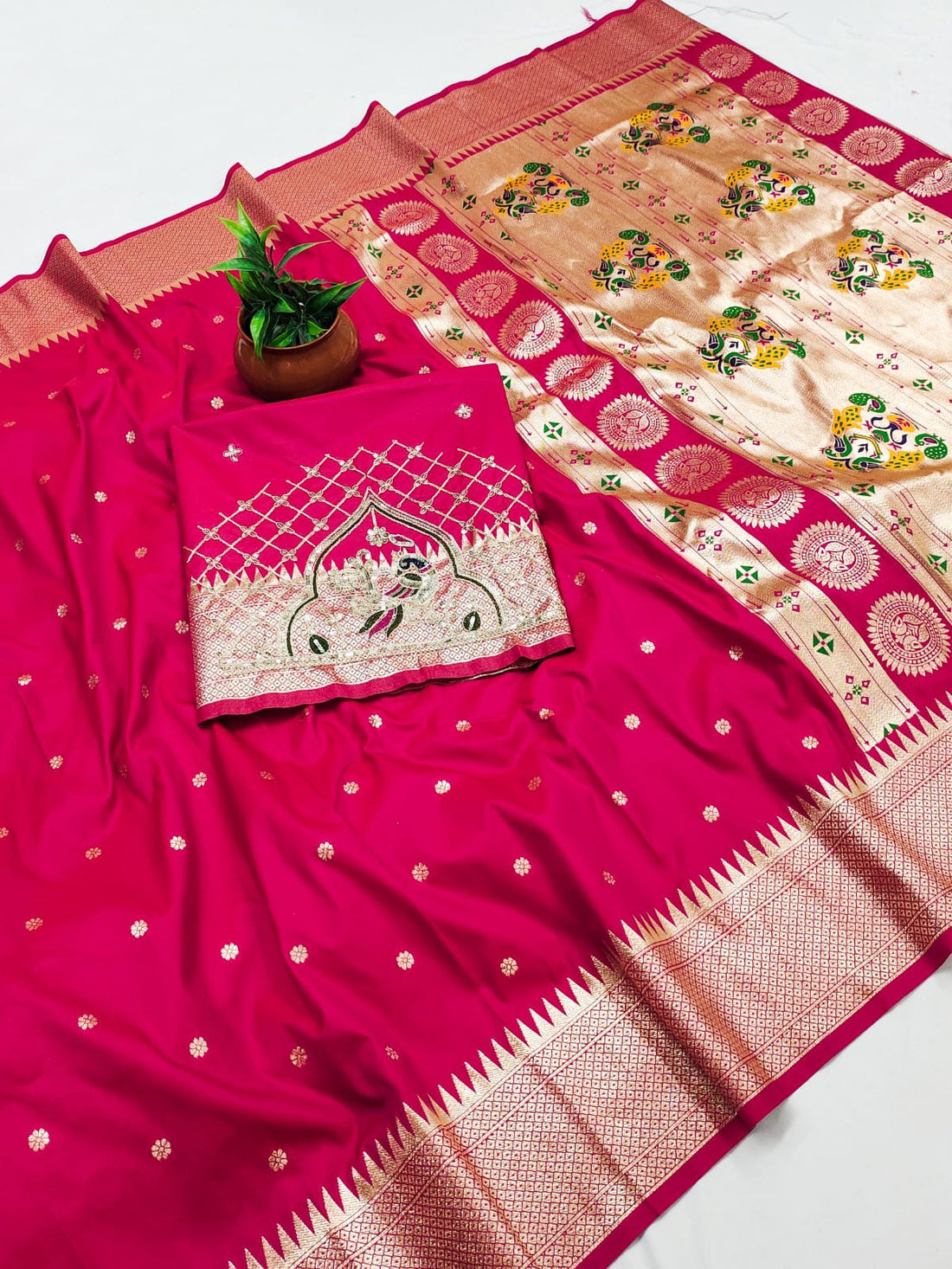 Rajlaxmi Paithani Silk Saree with Rich Peacock Pallu & Designer Handwork Aari Work Blouse