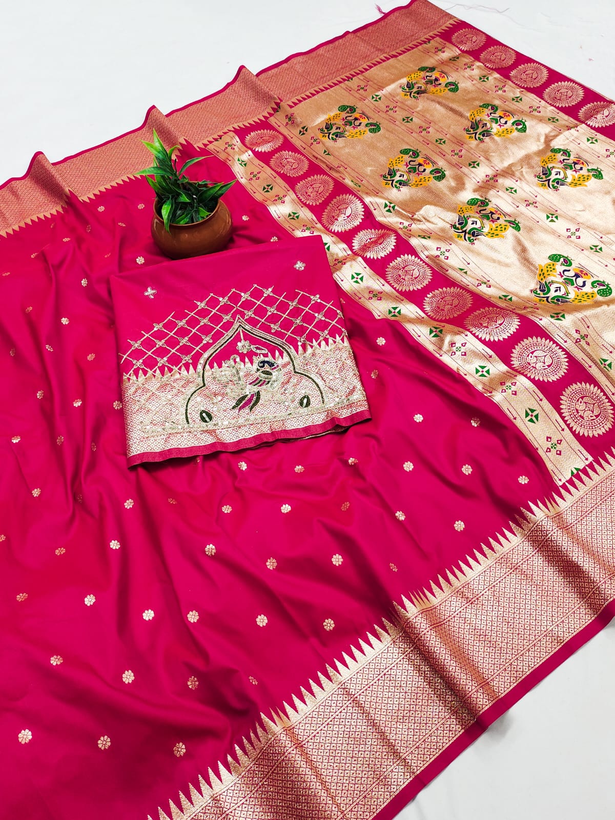 Rajlaxmi Paithani Silk Saree with Rich Peacock Pallu & Designer Handwork Aari Work Blouse