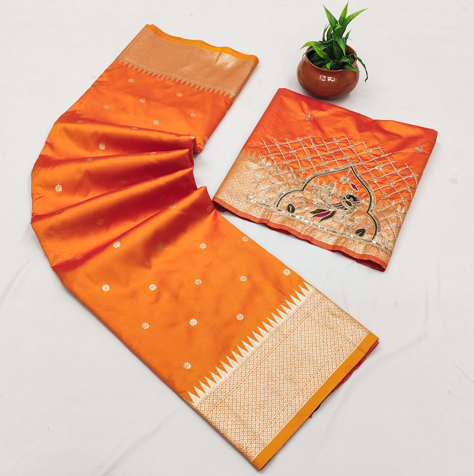 Rajlaxmi Paithani Silk Saree with Rich Peacock Pallu & Designer Handwork Aari Work Blouse