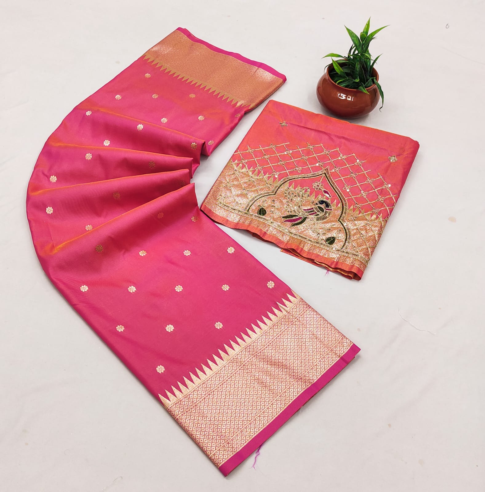 Rajlaxmi Paithani Silk Saree with Rich Peacock Pallu & Designer Handwork Aari Work Blouse