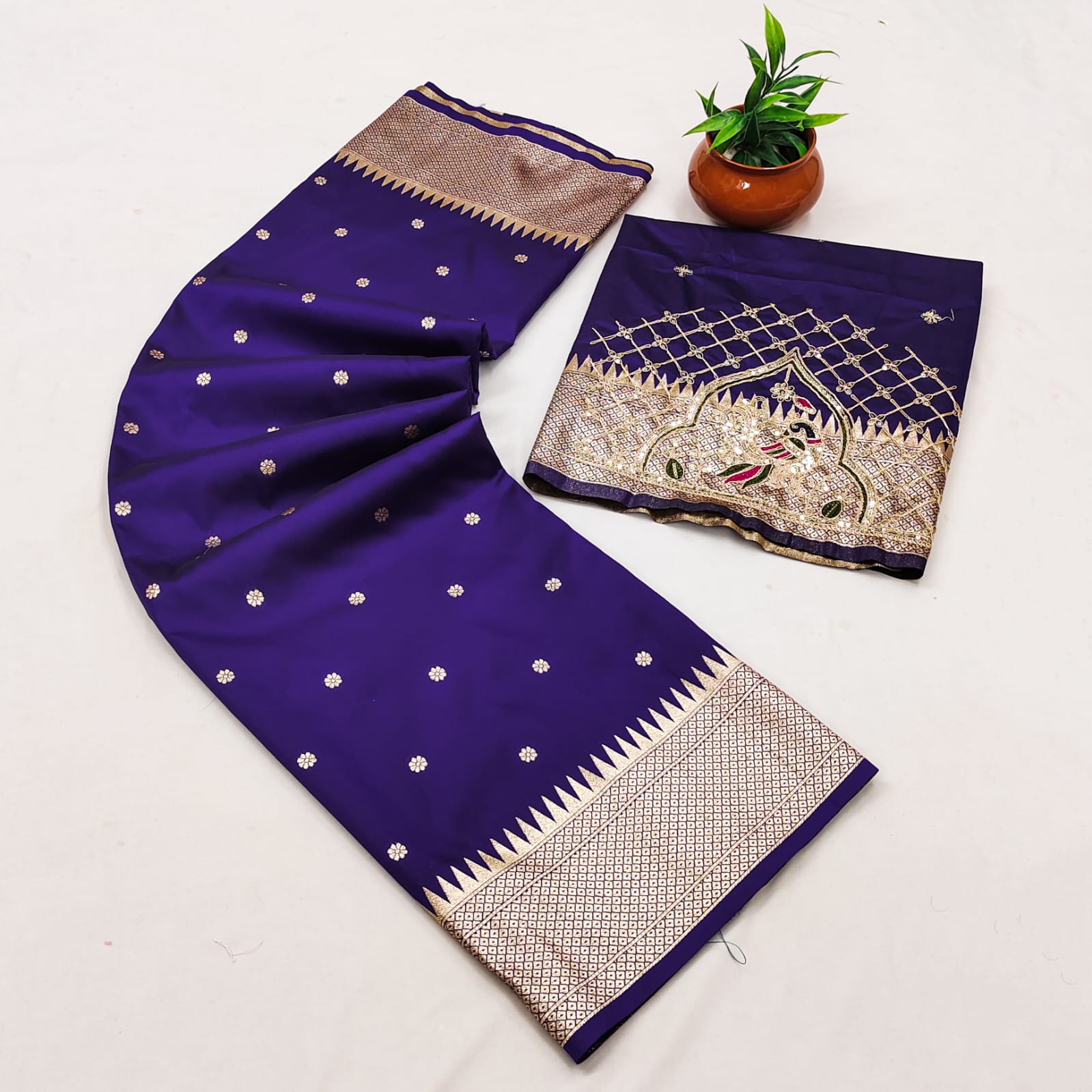 Rajlaxmi Paithani Silk Saree with Rich Peacock Pallu & Designer Handwork Aari Work Blouse