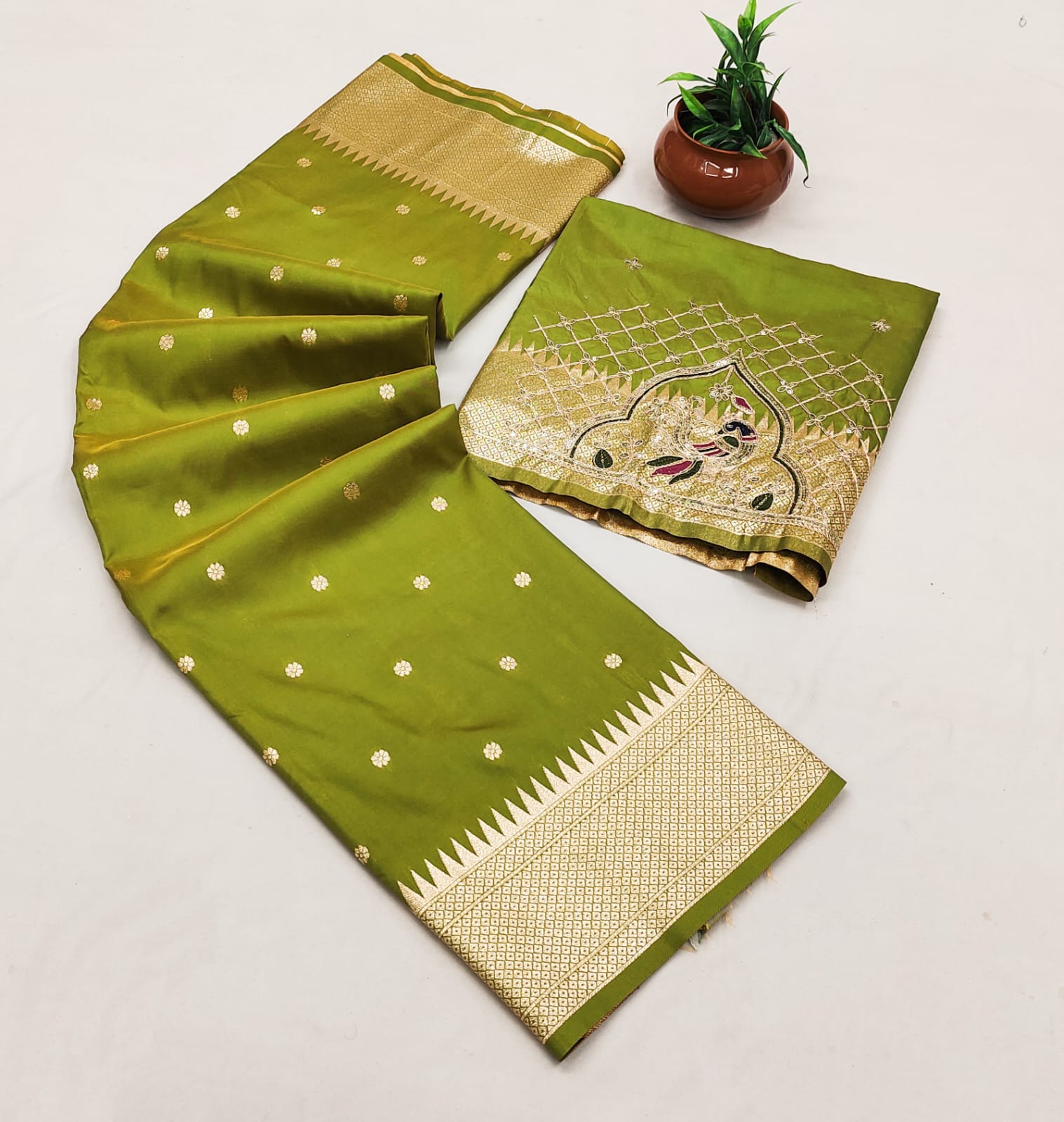 Rajlaxmi Paithani Silk Saree with Rich Peacock Pallu & Designer Handwork Aari Work Blouse