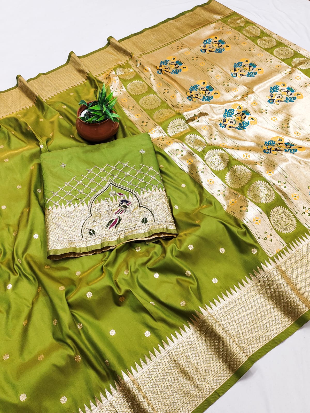 Rajlaxmi Paithani Silk Saree with Rich Peacock Pallu & Designer Handwork Aari Work Blouse