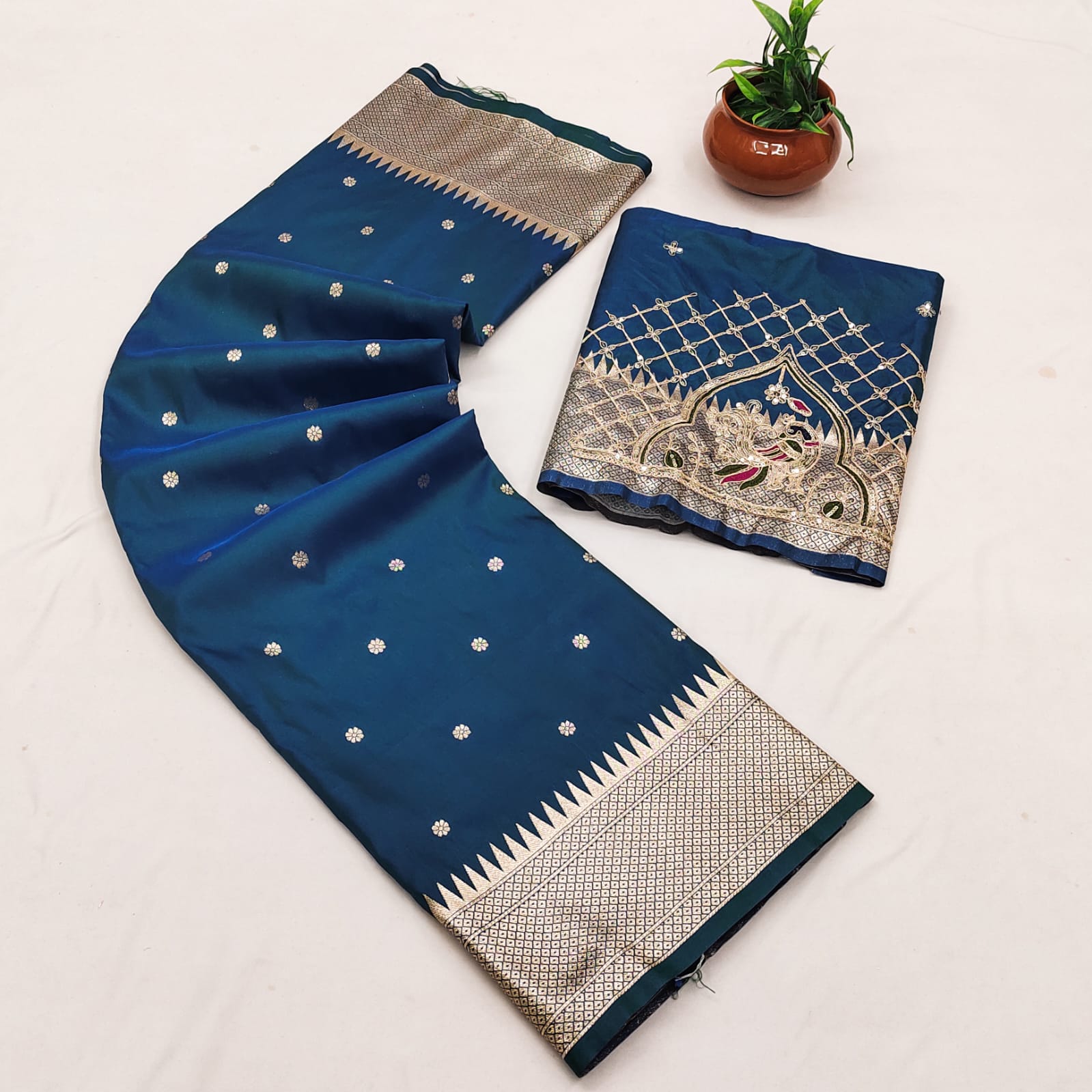 Rajlaxmi Paithani Silk Saree with Rich Peacock Pallu & Designer Handwork Aari Work Blouse