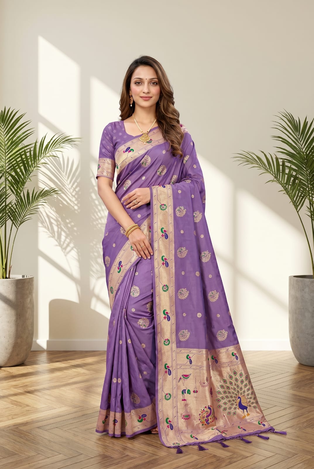 Pure Peshwai Bomkai Paithani Silk Saree with Rich Peacock Zari Pallu