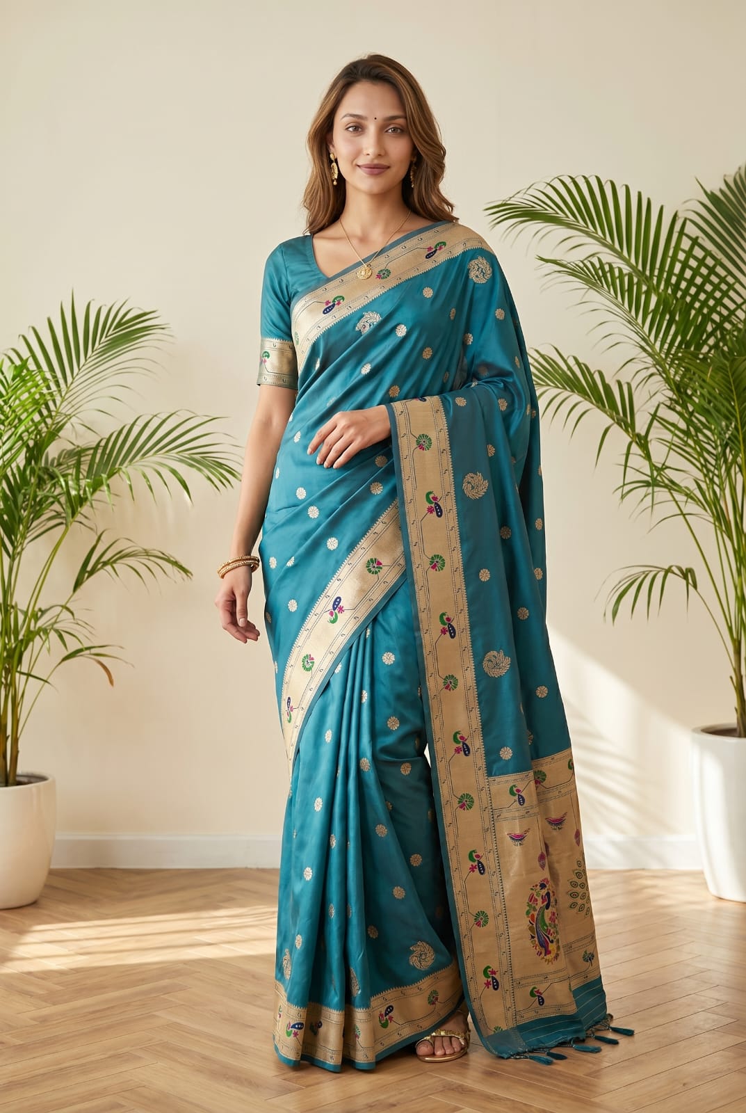 Pure Peshwai Bomkai Paithani Silk Saree with Rich Peacock Zari Pallu