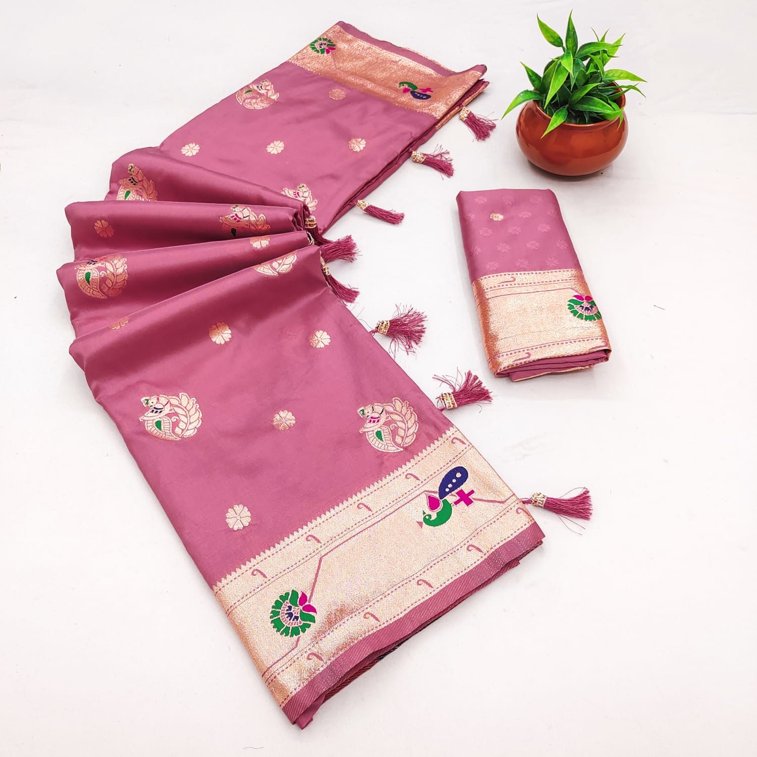 Pure Peshwai Bomkai Paithani Silk Saree with Rich Peacock Zari Pallu