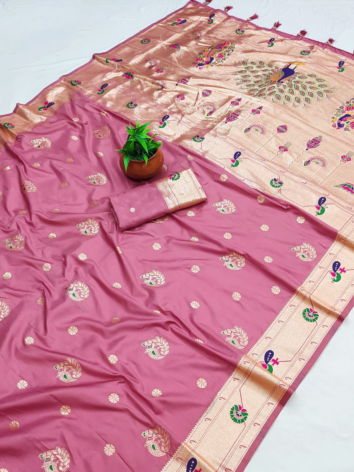 Pure Peshwai Bomkai Paithani Silk Saree with Rich Peacock Zari Pallu