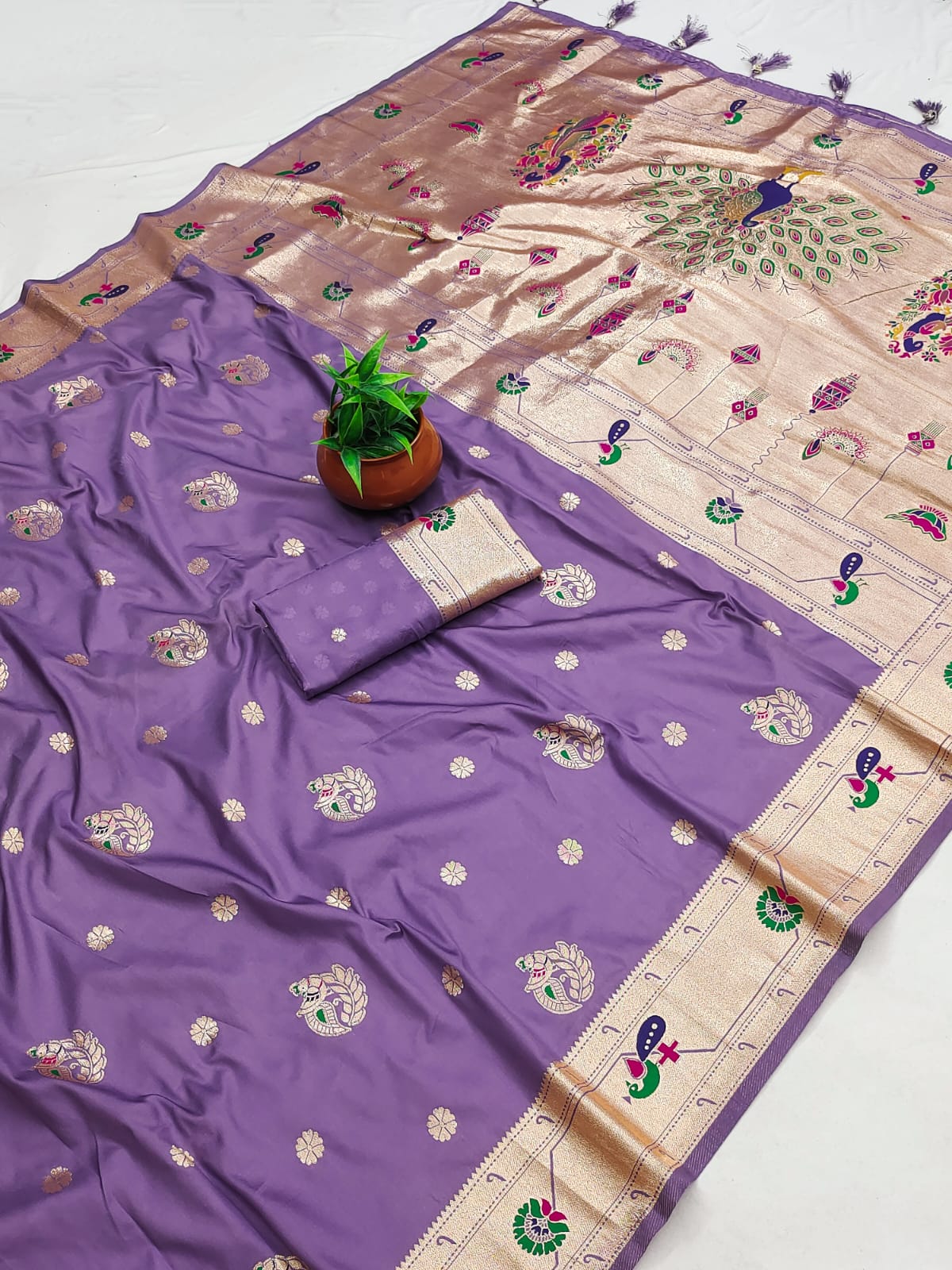 Pure Peshwai Bomkai Paithani Silk Saree with Rich Peacock Zari Pallu