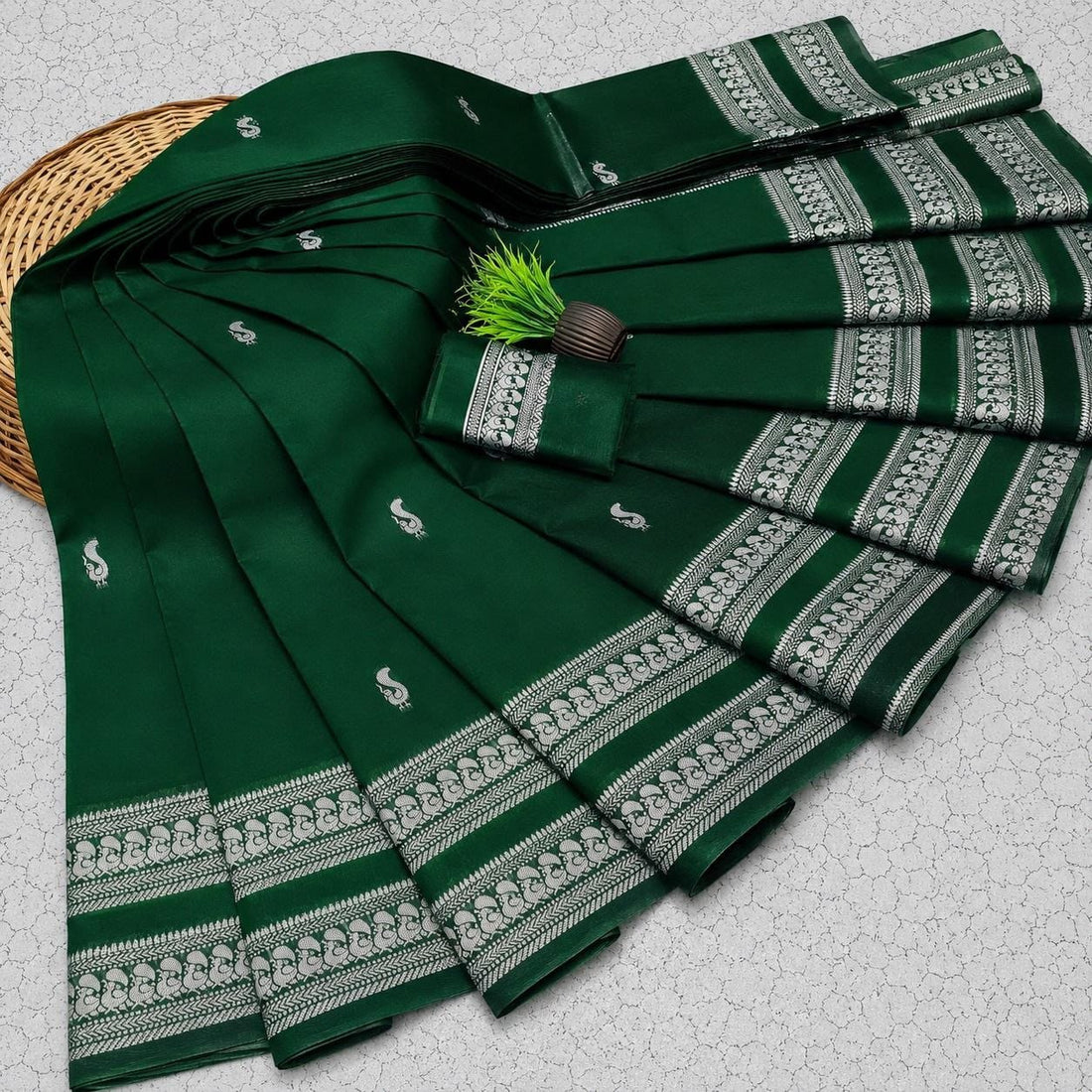Premium Soft Lichi Silk Saree with Silver Zari Woven Border & Running Blouse | Festive & Party Wear
