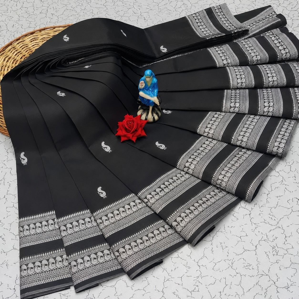 Premium Soft Lichi Silk Saree with Silver Zari Woven Border & Running Blouse | Festive & Party Wear