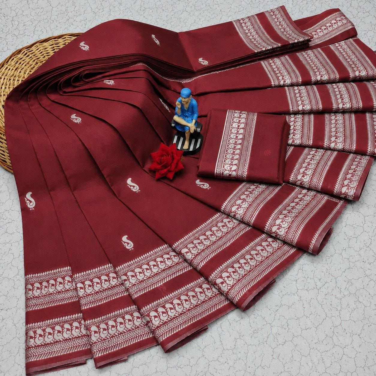 Premium Soft Lichi Silk Saree with Silver Zari Woven Border & Running Blouse | Festive & Party Wear