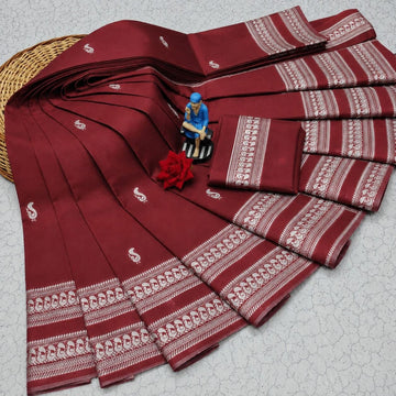 Premium Soft Lichi Silk Saree with Silver Zari Woven Border & Running Blouse | Festive & Party Wear