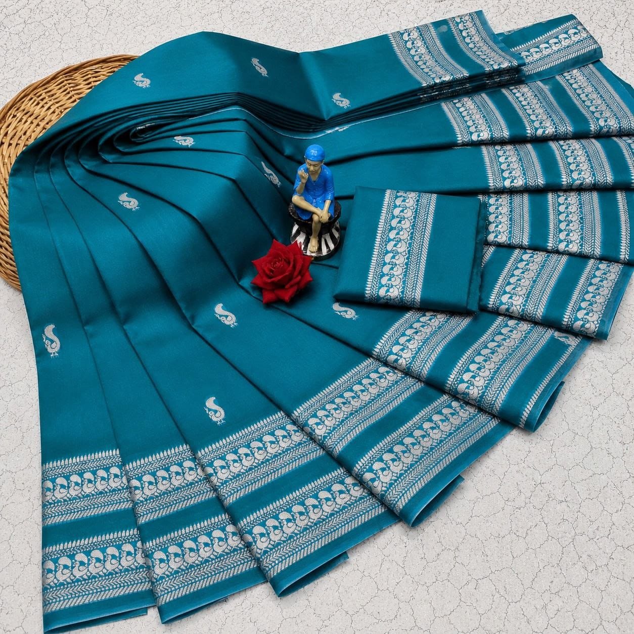 Premium Soft Lichi Silk Saree with Silver Zari Woven Border & Running Blouse | Festive & Party Wear