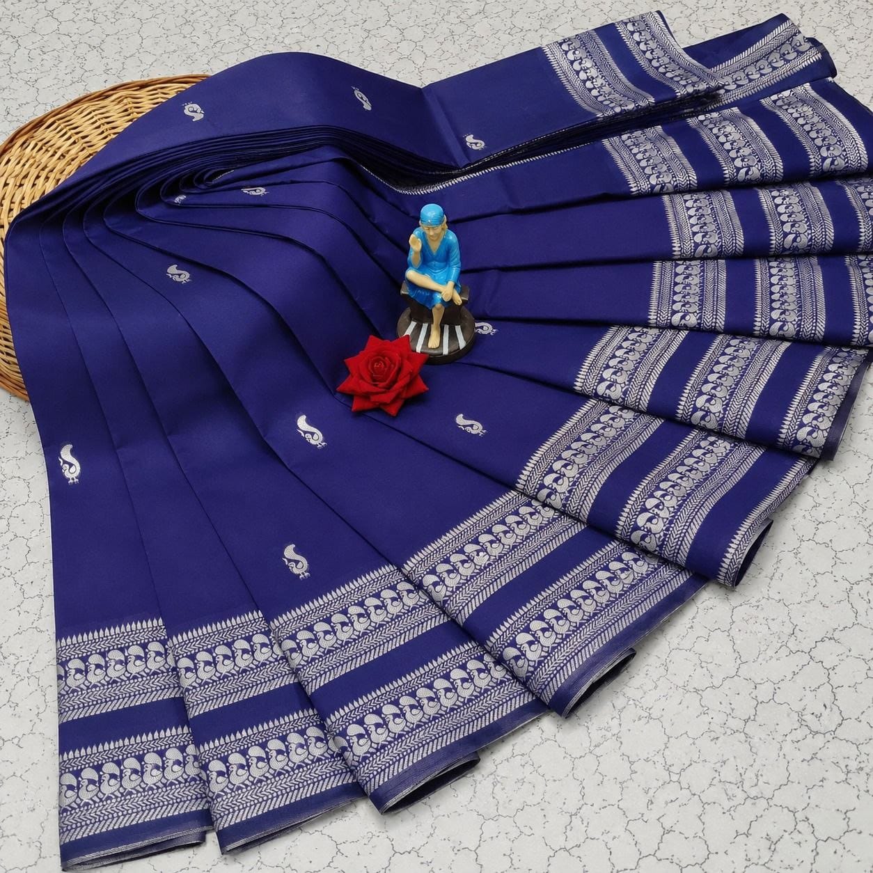 Premium Soft Lichi Silk Saree with Silver Zari Woven Border & Running Blouse | Festive & Party Wear