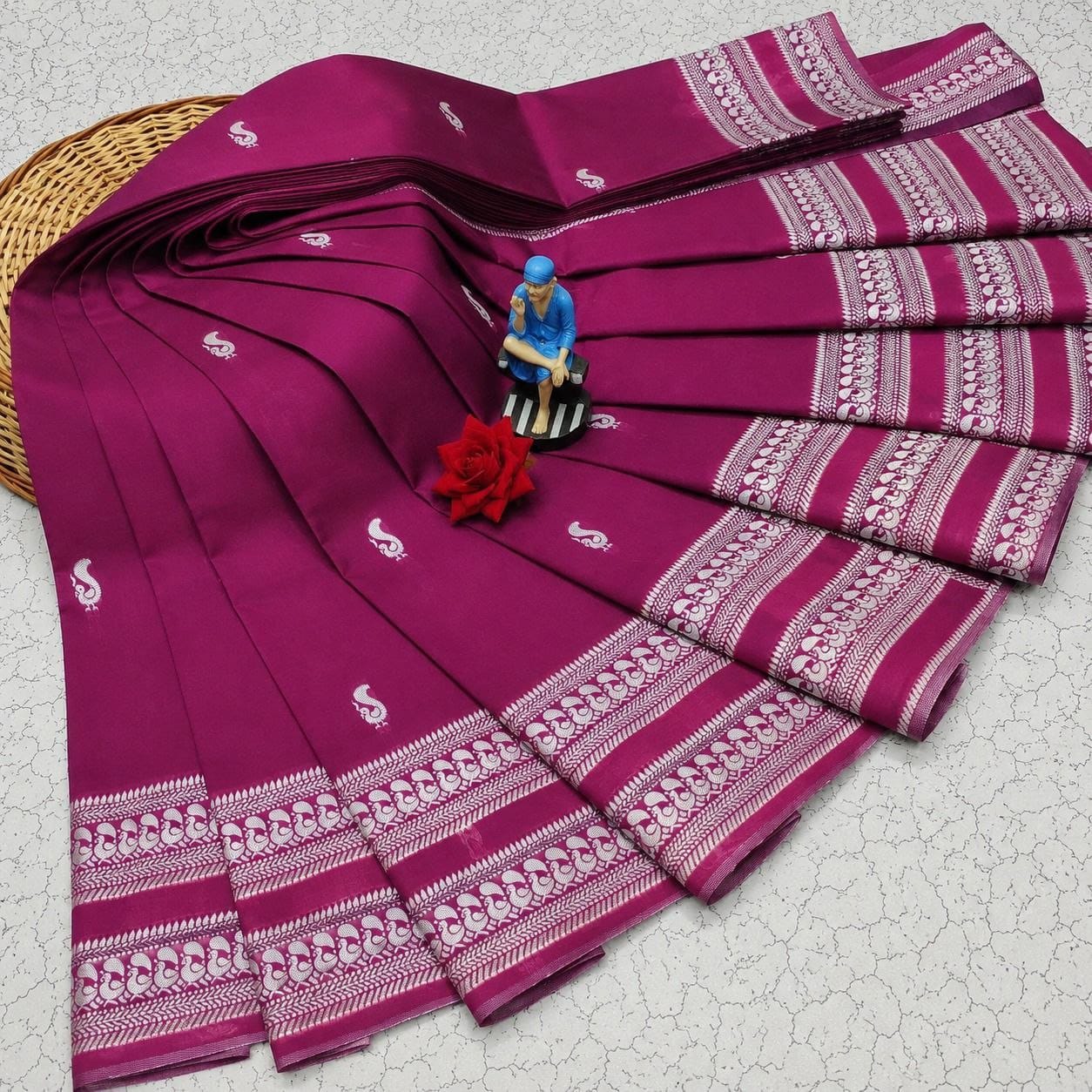 Premium Soft Lichi Silk Saree with Silver Zari Woven Border & Running Blouse | Festive & Party Wear