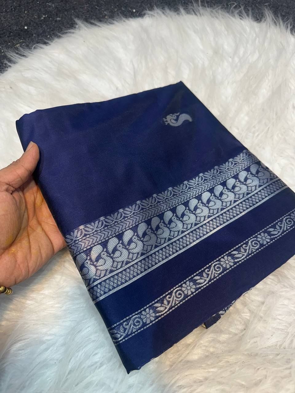 Premium Soft Lichi Silk Saree with Silver Zari Woven Border & Running Blouse | Festive & Party Wear