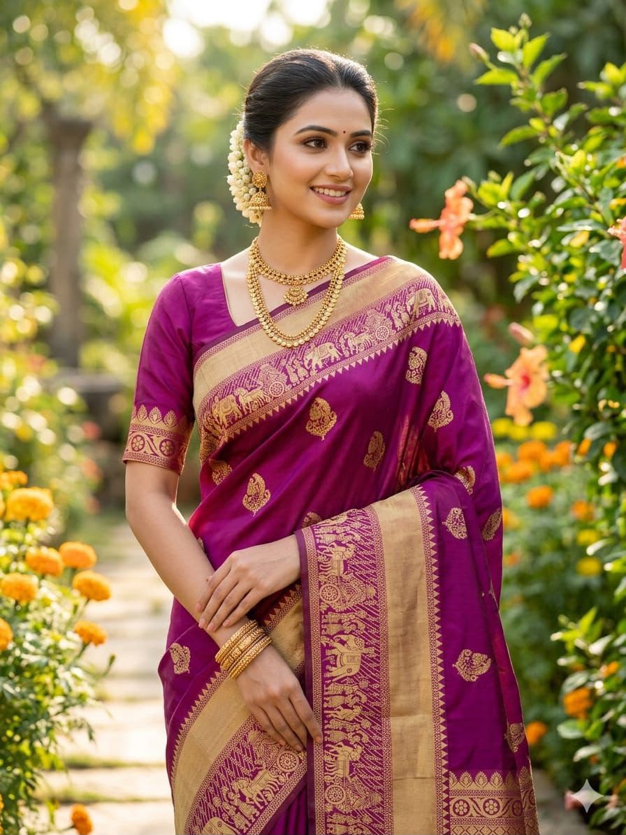 Premium Soft Lichi Silk Banarasi Saree with Rich Jacquard Weaving Pallu & Designer Blouse | Wedding & Festive Wear