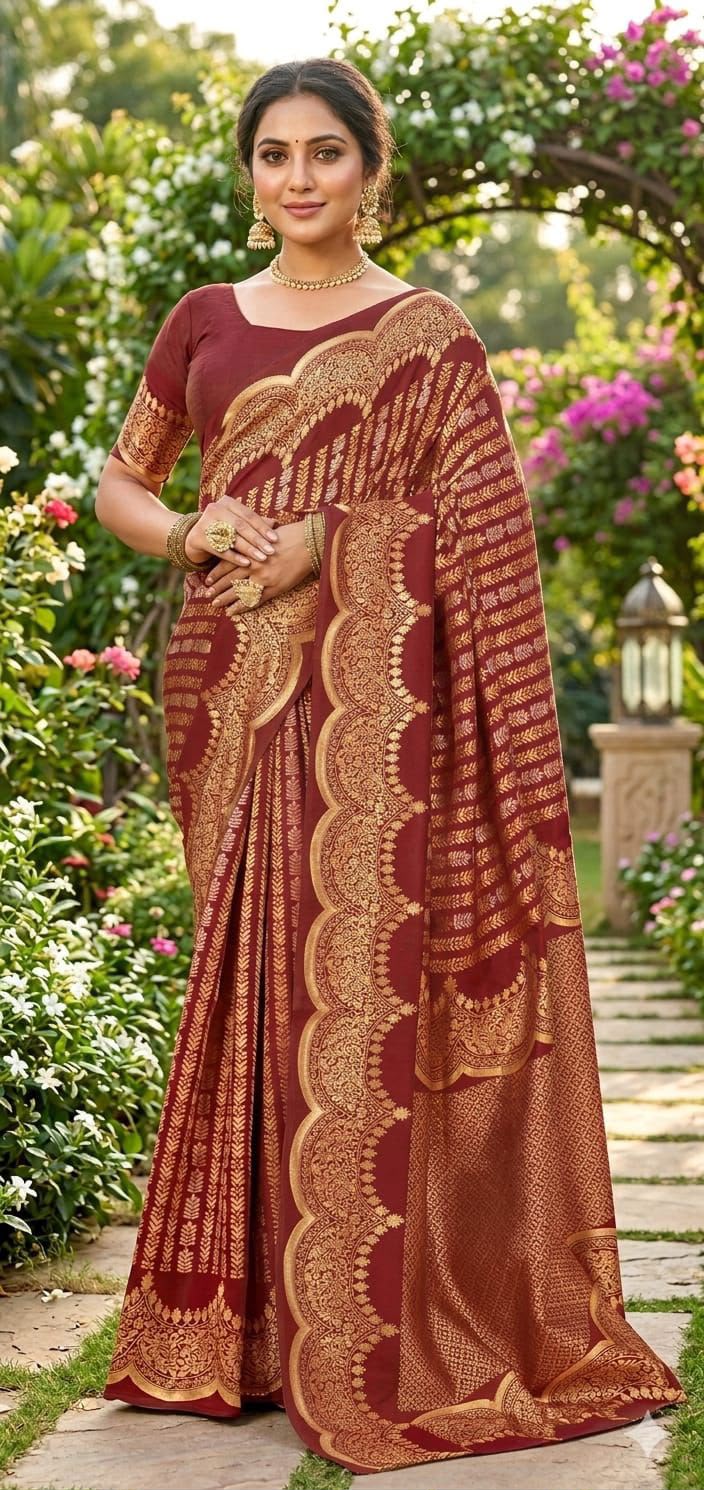 Premium Soft Lichi Silk Banarasi Saree with Rich Jacquard Weaving Pallu & Designer Blouse | Wedding & Festive Wear