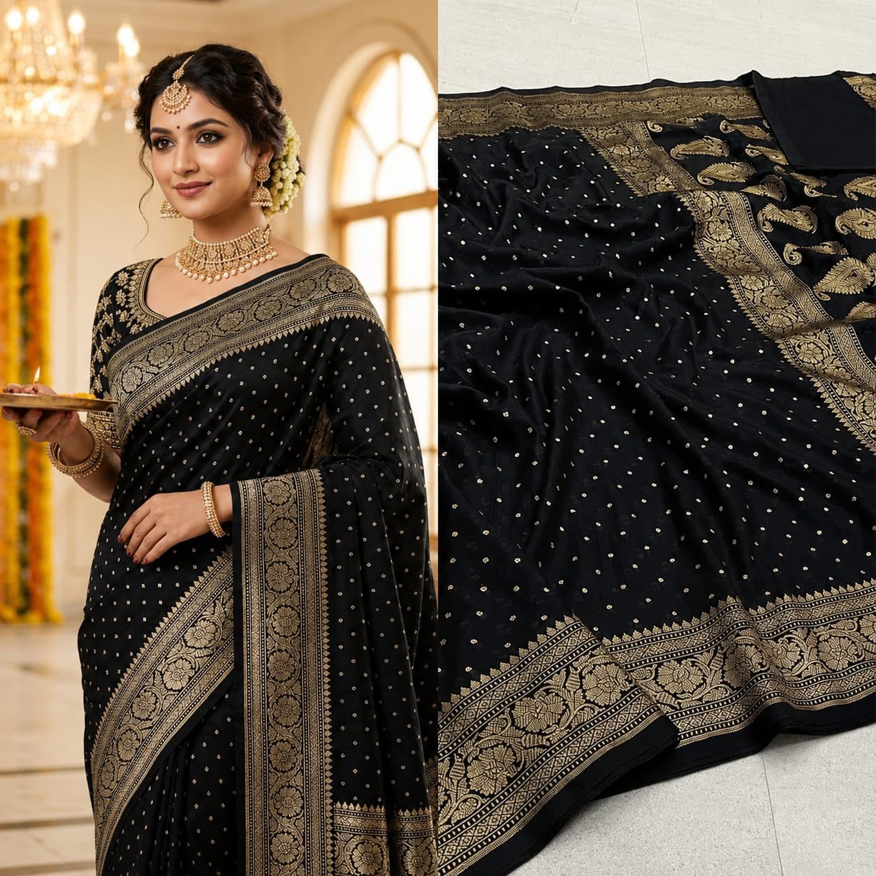 Premium Soft Lichi Silk Banarasi Saree with Rich Jacquard Weaving Pallu & Designer Blouse | Wedding & Festive Wear