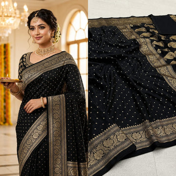 Premium Soft Lichi Silk Banarasi Saree with Rich Jacquard Weaving Pallu & Designer Blouse | Wedding & Festive Wear