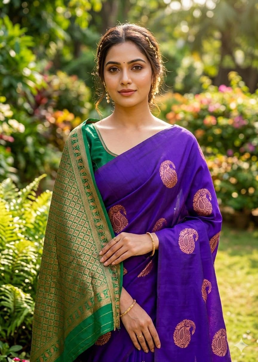 Premium Soft Lichi Silk Banarasi Saree with Rich Jacquard Weaving Pallu & Designer Blouse | Wedding & Festive Wear
