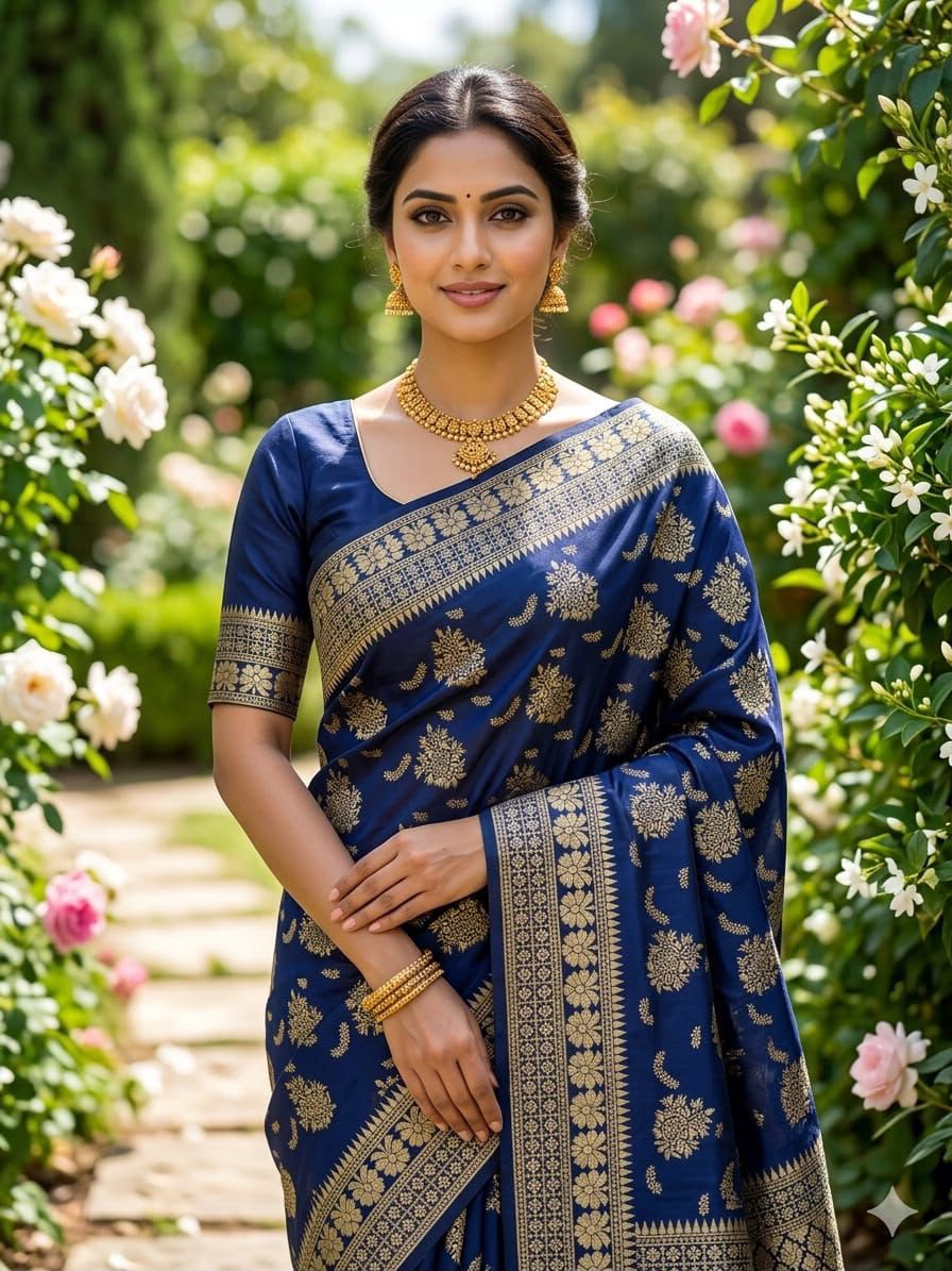 Premium Soft Lichi Silk Banarasi Saree with Rich Jacquard Weaving Pallu & Designer Blouse | Wedding & Festive Wear