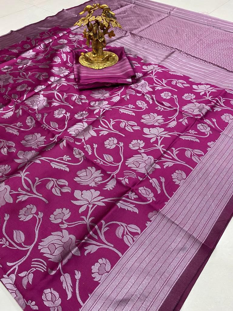 Premium Soft Lichi Silk Banarasi Saree with Rich Jacquard Weaving Pallu & Designer Blouse | Wedding & Festive Wear