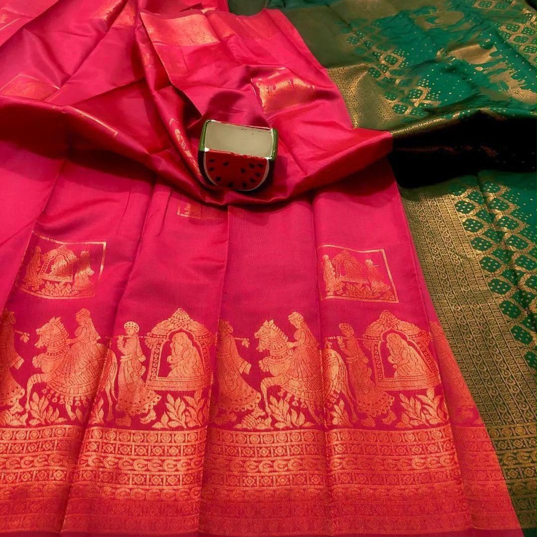 Premium Soft Lichi Silk Banarasi Saree with Rich Jacquard Weaving Pallu & Designer Blouse | Wedding & Festive Wear