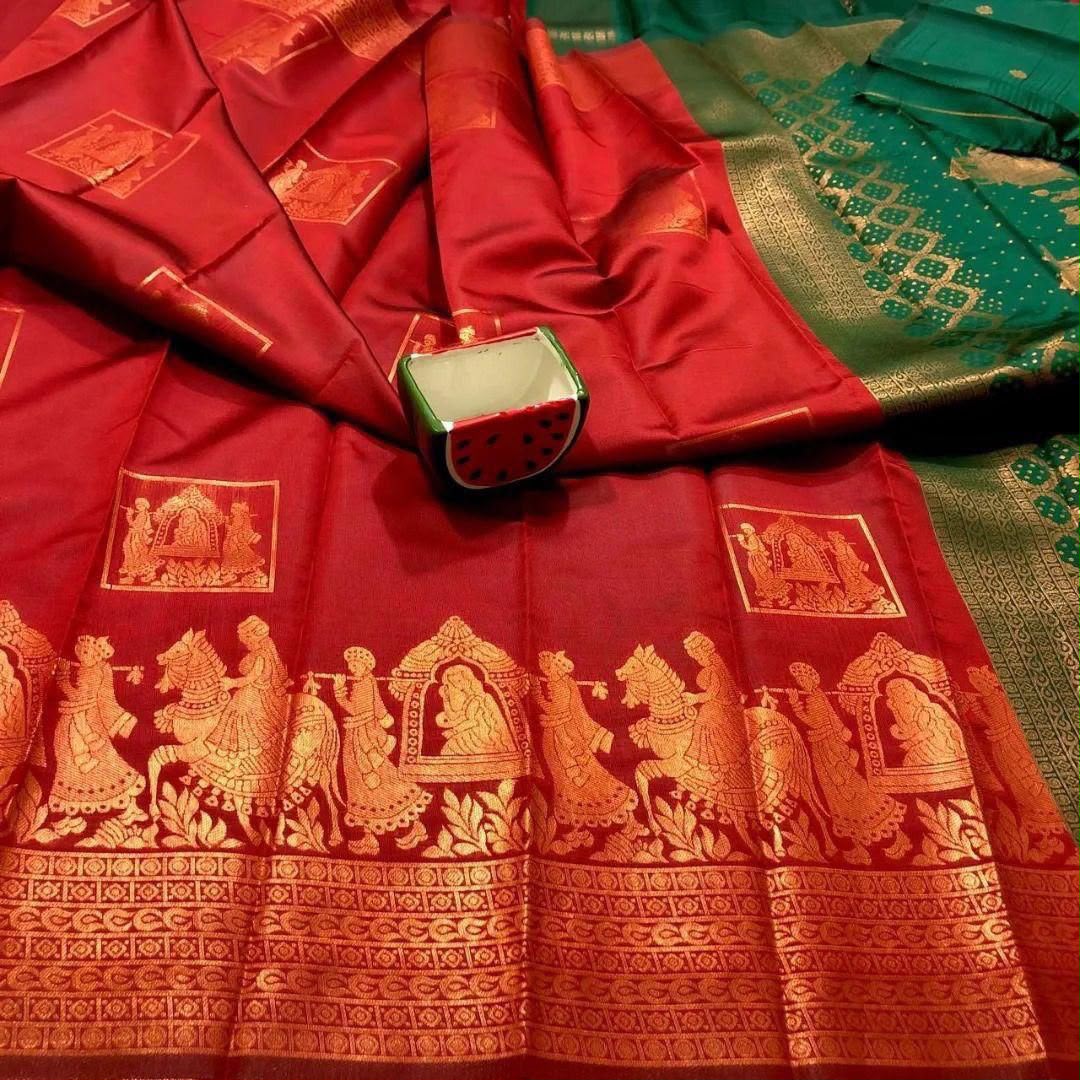 Premium Soft Lichi Silk Banarasi Saree with Rich Jacquard Weaving Pallu & Designer Blouse | Wedding & Festive Wear