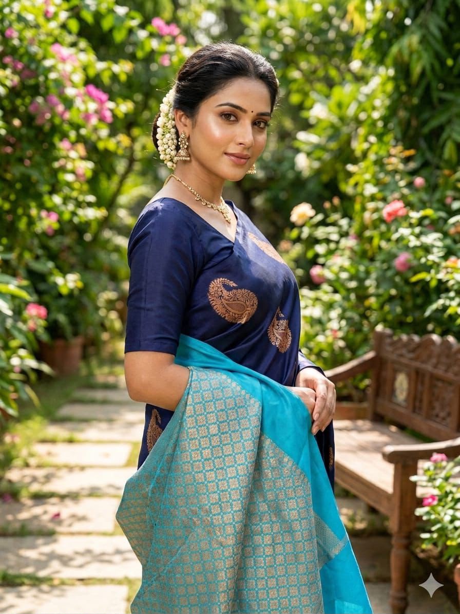 Premium Soft Lichi Silk Banarasi Saree with Rich Jacquard Weaving Pallu & Designer Blouse | Wedding & Festive Wear