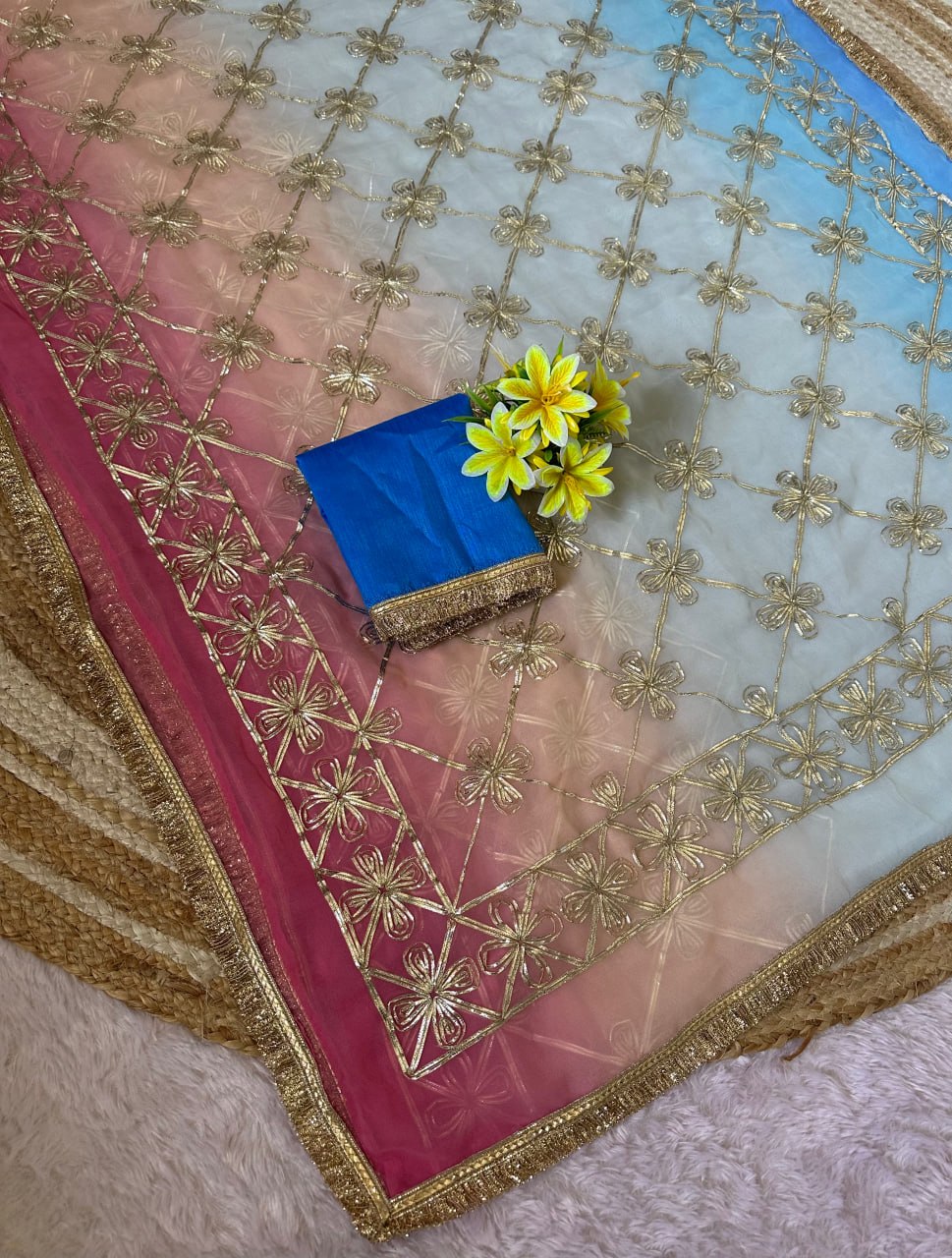 STAR Gota Work Bandhani Georgette Saree with Gotta Embroidery & Mono Silk Blouse