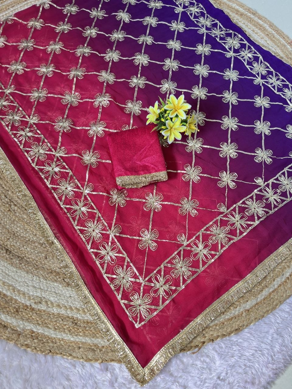 STAR Gota Work Bandhani Georgette Saree with Gotta Embroidery & Mono Silk Blouse